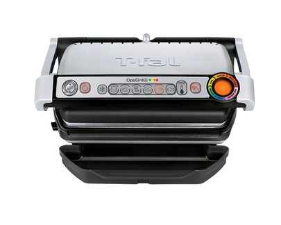 T-fal GC702 OptiGrill Stainless Steel Indoor Electric Grill with Removable  and Dishwasher Safe plates,1800-watt, Silver 