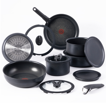 T-FAL T-fal Ingenio The Genius Cooking System, Platinum Non-Stick, 14 Pc  Cookware Set, Onyx Black L242SE74